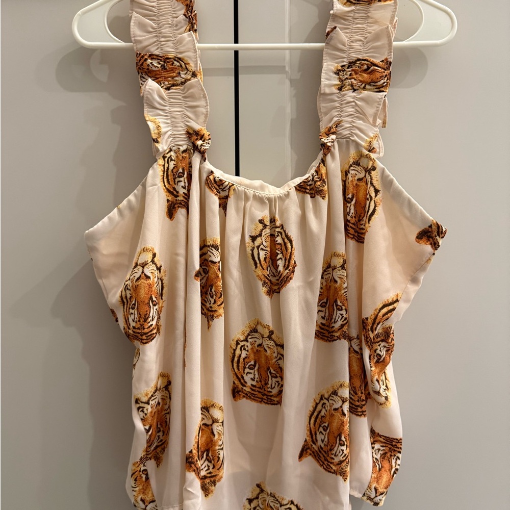 Adrienne Cream and Brown Tiger Print Blouse